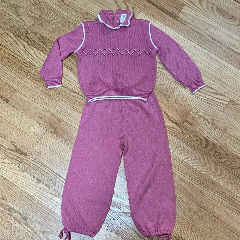 Vintage 1980s Toddler Time JCPenny Two Piece Pink Knit Outfit Size 4T